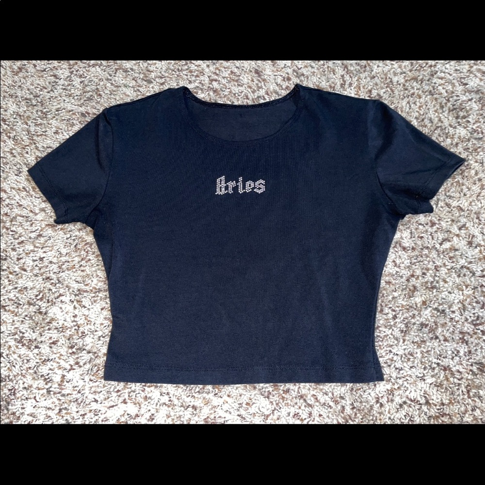 Motel Rocks 'Tiney Crop Tee In Black Aries Diamante'